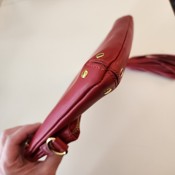 JOY & IMAN Red Genuine Leather Clutch Tassel Detail EUC - Picture 7 of 14
